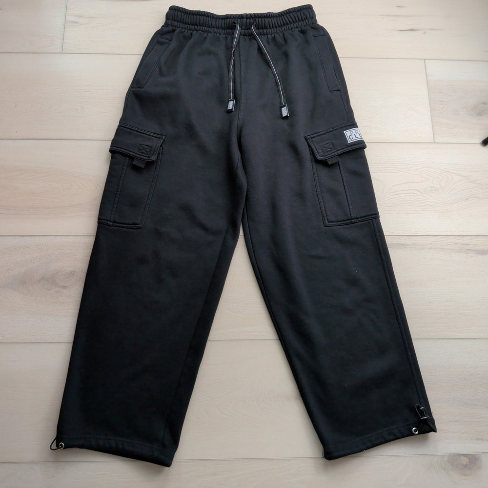 Pro Club Heavyweight Fleece Cargo Sweatpants Mens M Black Wide Leg Streetwear